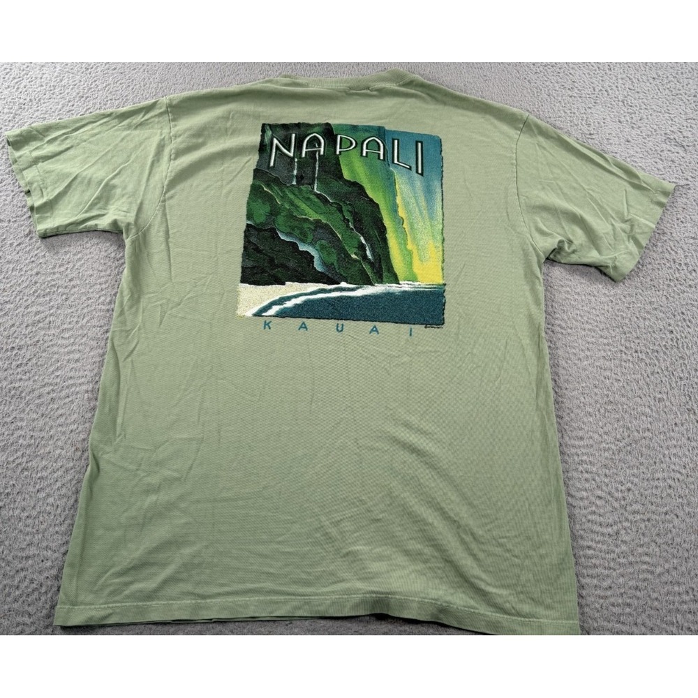 Vintage Crazy Shirt Kauai Hawaii Napali Coast Mens Large Single Stitch Green